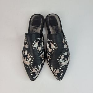 Dolce Vita Harmony black leather mules floral embroidery & silver studs size 7